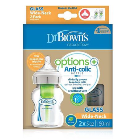 Dr. Brown's biberón vidrio boca ancha anticolico silicona 0m+ 150ml -  Farmacia en Casa Online