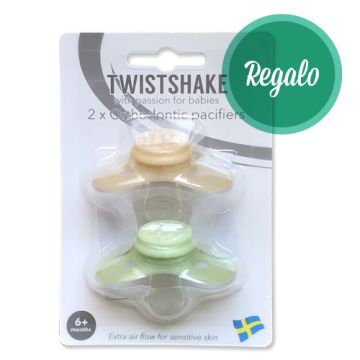 Twistshake - Chupete Silicona Beige-Verde 6m+ 2Uds -Regalo-