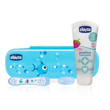 Chicco Dentifrico infantil fresa 12m+ 50ml +cepillo +estuche azul