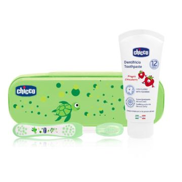 Chicco Dentifrico infantil fresa 12m+ 50ml +cepillo+estuche verde