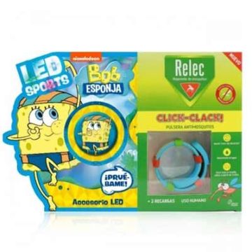 Relec Click-Clack Pulsera Antimosquitos +Led Bob Esponja Natacion