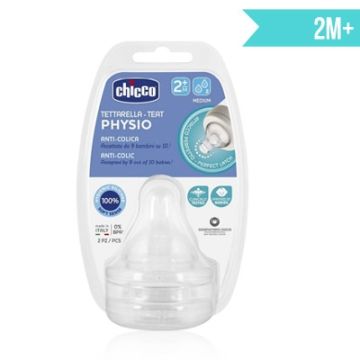 Chicco Tetina Physio Anti-Colico Silicona Flujo Medio 2m+ 2 Uds