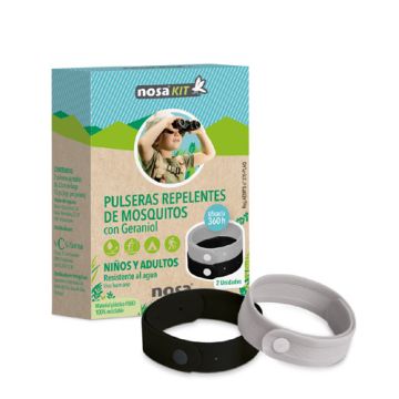 Nosa Kit Pulsera Repelente de Mosquitos Negra y Gris 2 Uds