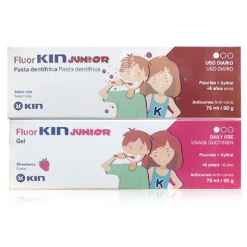 Fluorkin Junior Gel Fresa 75ml + Pasta Dental Sabor Cola 75ml