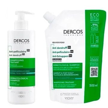 Vichy Dercos Anticaspa Champu Normal-Grasa 390ml + Recarga 500m