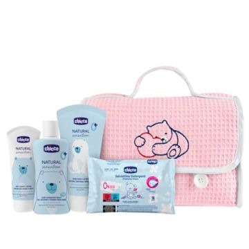 Chicco Natural Sensation Bolsa Cosmetica Pique Rosa 4 Productos